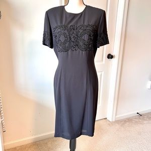 Vintage MARIANNA Embellished Beaded Black Formal Sheath Dress—SZ. 10